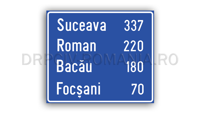 Confirmarea direcției de mers spre localități mai importante și distanțele până la acestea